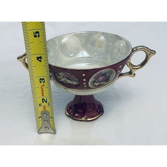 Royal Sealy China Double Handle Footed Cup Lusterware Dancing Couple Roses VTG - Picture 6 of 11